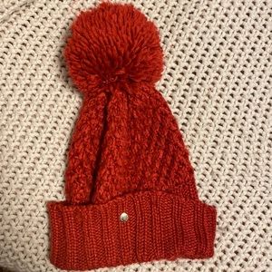 Red BCBGeneration Pom Pom winter hat